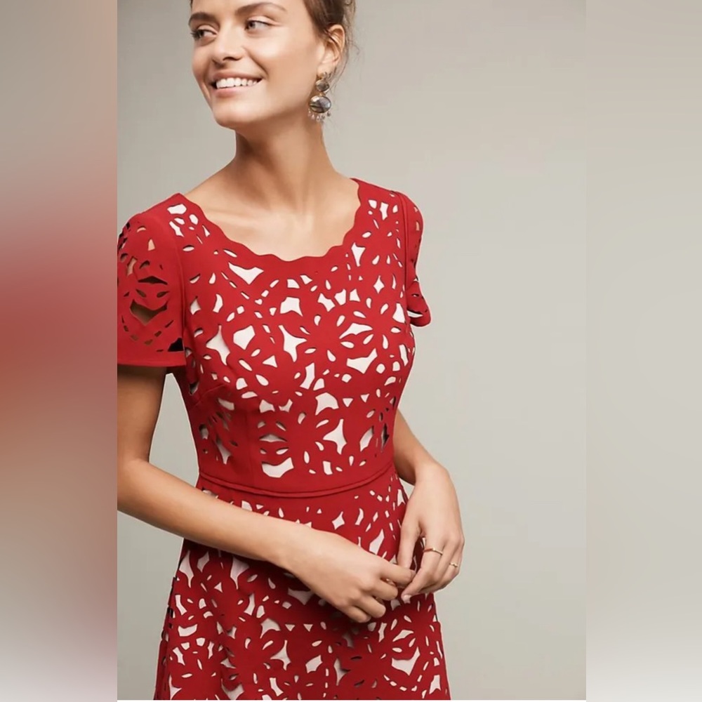 Anthropologie x Moulinette Soeurs Aliz Laser Cut Floral Fit & Flare Dress